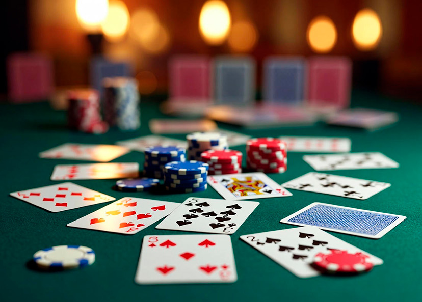 Karty na zielonym suknie